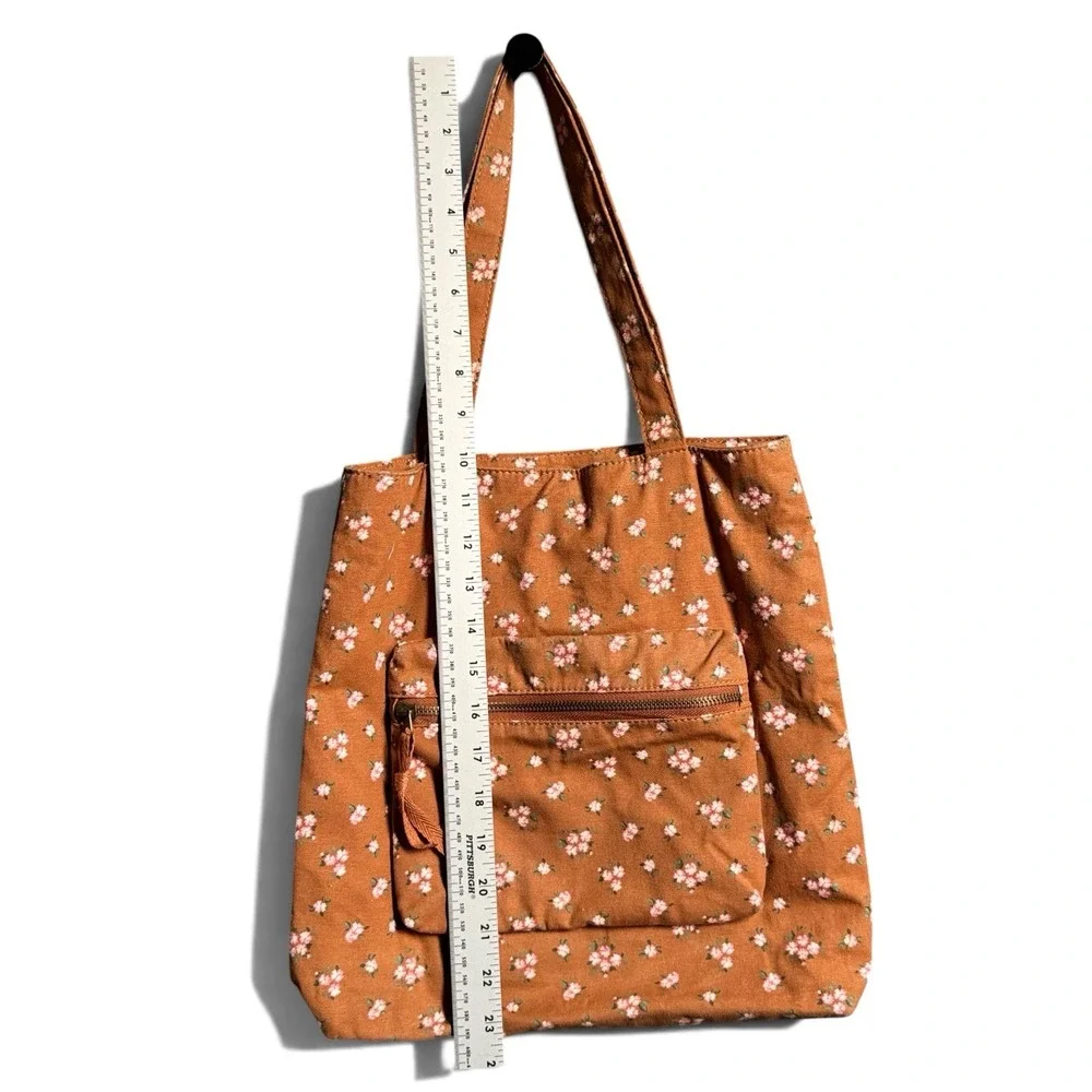Art Class Target Brown Floral Tote Bag Shoulder Purse Zip Pocket Cottagecore